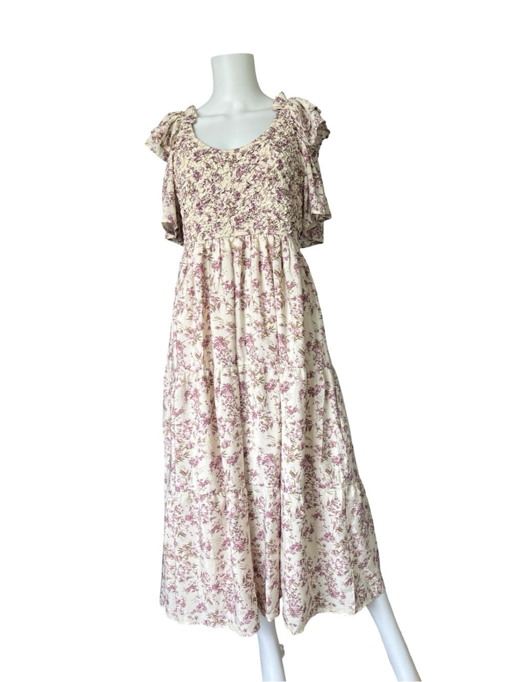 Henly Midi Dress Cottagecore Floral Print Womens Size Large Prairie Smocked - Picture 8 of 8